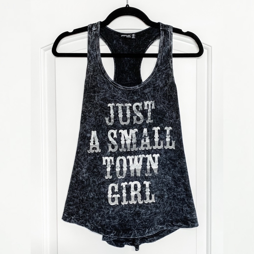 Just a Small Town Girl Gray Acid Wash Tank
